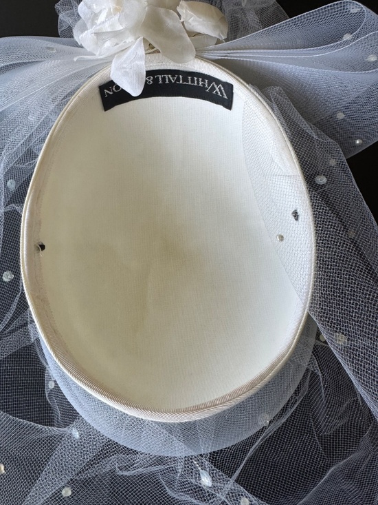 Whittall & Shon Vintage Ivory Fascinator Hat with Veil Pearls Sequins main image 5